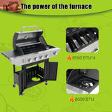 Holaki 4 Burner Barbecue Grill, 46,500 BTU, Propane Grill, Stainless Steel Gas Grill with Side Burner and Cover, for Outdoor BBQ, Camping, Not Includes Grill Cover