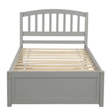 Holaki Twin Size Wood Bed with Trundle and Slatted Headboard for Kids, Gray