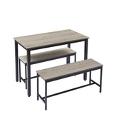 Holaki dining table set for 4, kitchen table with benchwith 2 Dining Benches, Farmhouse Wooden Industrial Style 43.3″L x23.6″W x 29.9″H