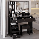 Holaki 41" Large Vanity Table with LED Mirror & Stool, Left Drawer Dresser Set, 2 AC + 2 USB Outlets, Hair Dryer Stand, Touch Control 3-Color Light,American Design,White/Black