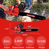 Holaki 20 inch Gas Chainsaw with 2 Stroke, 62CC Powerful, for Pruning, Limbing, Cutting Wood, for Farm, Garden and Ranch, Red