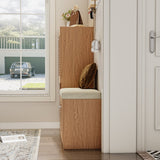 Holaki Shoe Cabinet with Storage Bench Set for Entryway,7-Tier Shoe Storage Cabinet and 3-Tier Cushioned Shoe Bench with Louvered Door,Freestanding Shoe Rack Organizer for Hallway White/Oak