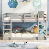 Holaki Twin Size Wood Bunk Bed with Safety Guardrails for Kids, Grey