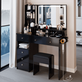 Holaki 41" Large Vanity Table with LED Mirror & Stool, Left Drawer Dresser Set, 2 AC + 2 USB Outlets, Hair Dryer Stand, Touch Control 3-Color Light,American Design,White/Black