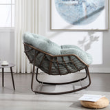 Holaki Oversized Outdoor Rattan Rocking Chair with Padded Cushion – 250lbs Capacity, Weather-Resistant Steel Frame, Light Green for Porch/Patio/Living Room