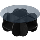 Holaki 31.5" Round Coffee Table with 8mm Tempered Glass & 4 Storage Shelves, Modern Wooden Center Table for Living Room, Office, Small Spaces, Black