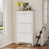 Holaki Shoe Cabinet with 3 Flip Drawers,metal handle Shoe Storage Cabinet for Entryway Living Room Behind The Door, Brown/White