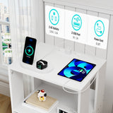 Holaki 2 Pack Modern Nightstand with Charging Station, Bedside Tables with LED Light and Fabric Drawers , Black/White