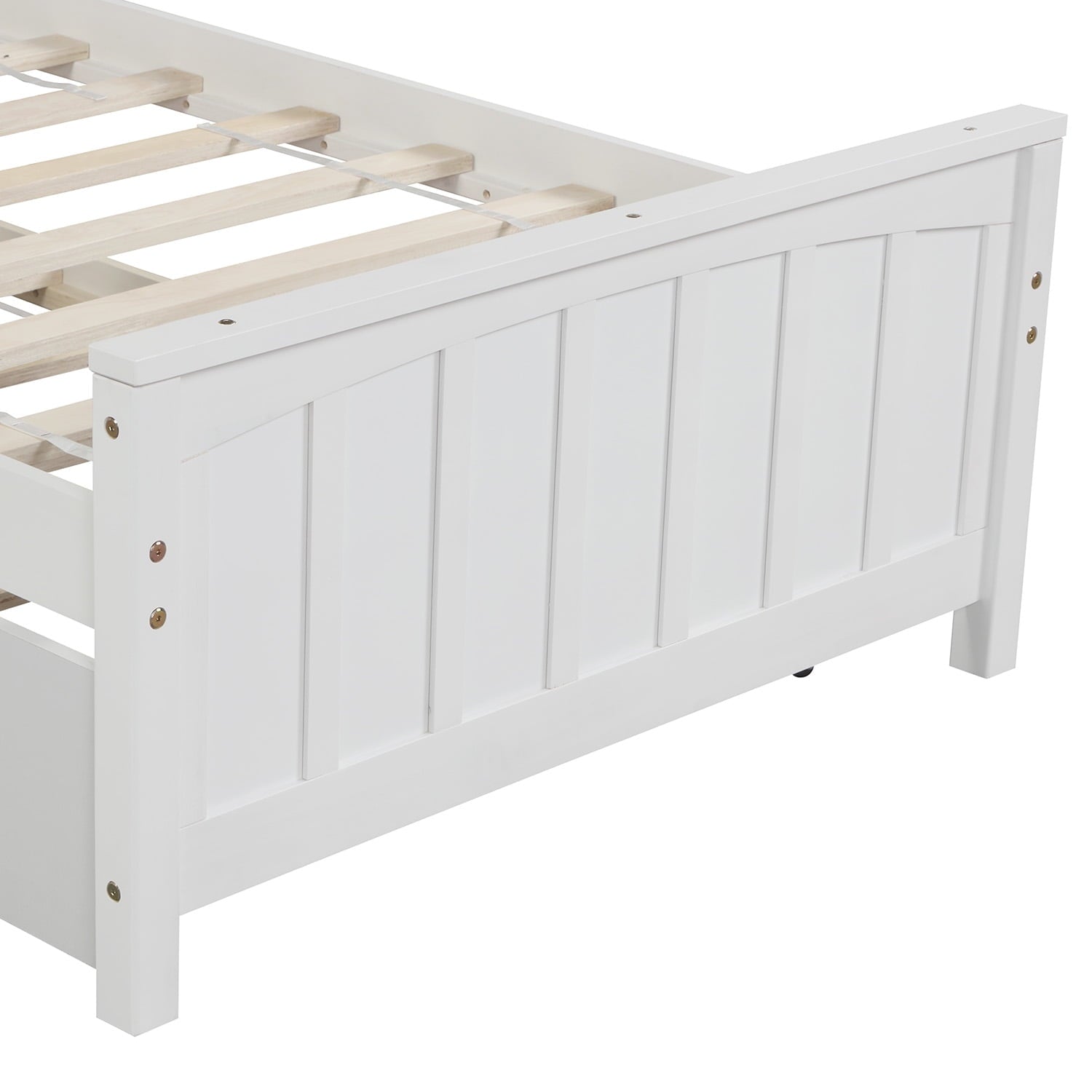 Holaki Wood Twin Size Bed with Trundle for Kids, White