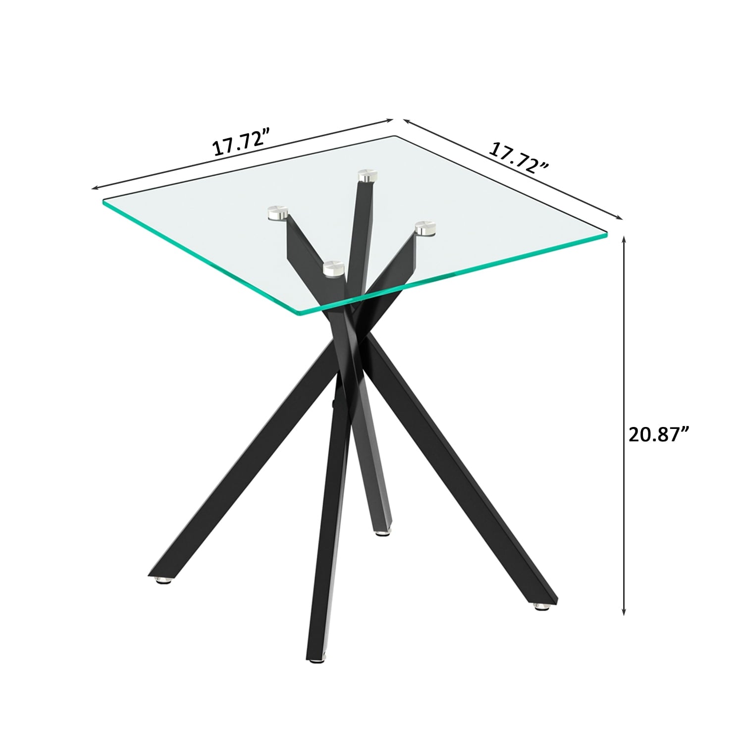 Glass End Table for Living Room, Holaki 17.72" Modern Square Side Table with Tempered Glass Top & Metal Legs, Small Glass Table for Bedroom Office, Black