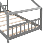 Holaki Wood Twin Size Floor Bed with Roof for Kids, Gray