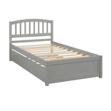 Holaki Twin Size Wood Bed with Trundle and Slatted Headboard for Kids, Gray