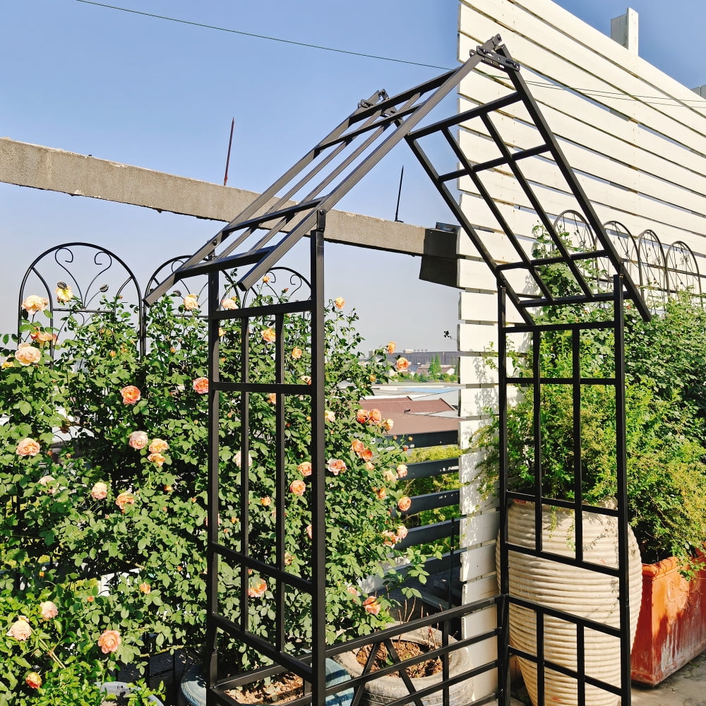 Holaki Metal Garden Arch with Adjustable Width Climbing Plants Support Rose Arch Outdoor Black