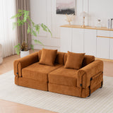Holaki 71.25 in. W Sofa Bed High Rebound Sponge Sleeper Sofa Couch, 2 Seats Floor Couch with 2 Pilllows for Living Room, Bedroom, Camel