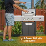 Holaki 3 Burner Barbecue Grill, 40,500 BTU, Propane Grill, Stainless Steel Gas Grill with Side Burner and Cover, for Outdoor BBQ, Camping, Includes Grill Cover