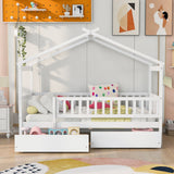 Holaki Twin Size House Bed with Storage Drawers for Kids, White