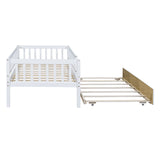 Holaki Twin Size Wood Bed with Trundle and Guardrails for Kids, White