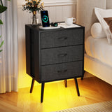 Holaki 2 Pack Night Stand,End Table with Charging Station,LED Bedside Table with Fabric Drawer for Bedroom,3-Tier Side Table with Open Shelf,White/Black