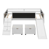 Miniyam Wood Twin Size Loft Bed with Slide, Two Storage Boxes for Kids, White