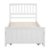 Holaki Wood Twin Size Bed with Trundle for Kids, White