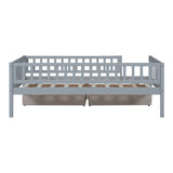 Holaki Twin Size Wood Bed with Guardrails and 2 Storage Drawers for Kids, Gray