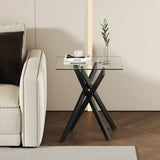 Glass End Table for Living Room, Holaki 17.72" Modern Square Side Table with Tempered Glass Top & Metal Legs, Small Glass Table for Bedroom Office, Black