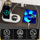 Holaki 2 Pack Night Stand,End Table with Charging Station,LED Bedside Table with Fabric Drawer for Bedroom,3-Tier Side Table with Open Shelf,White/Black