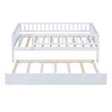 Holaki Twin Size Wood Bed with Trundle and Guardrails for Kids, White
