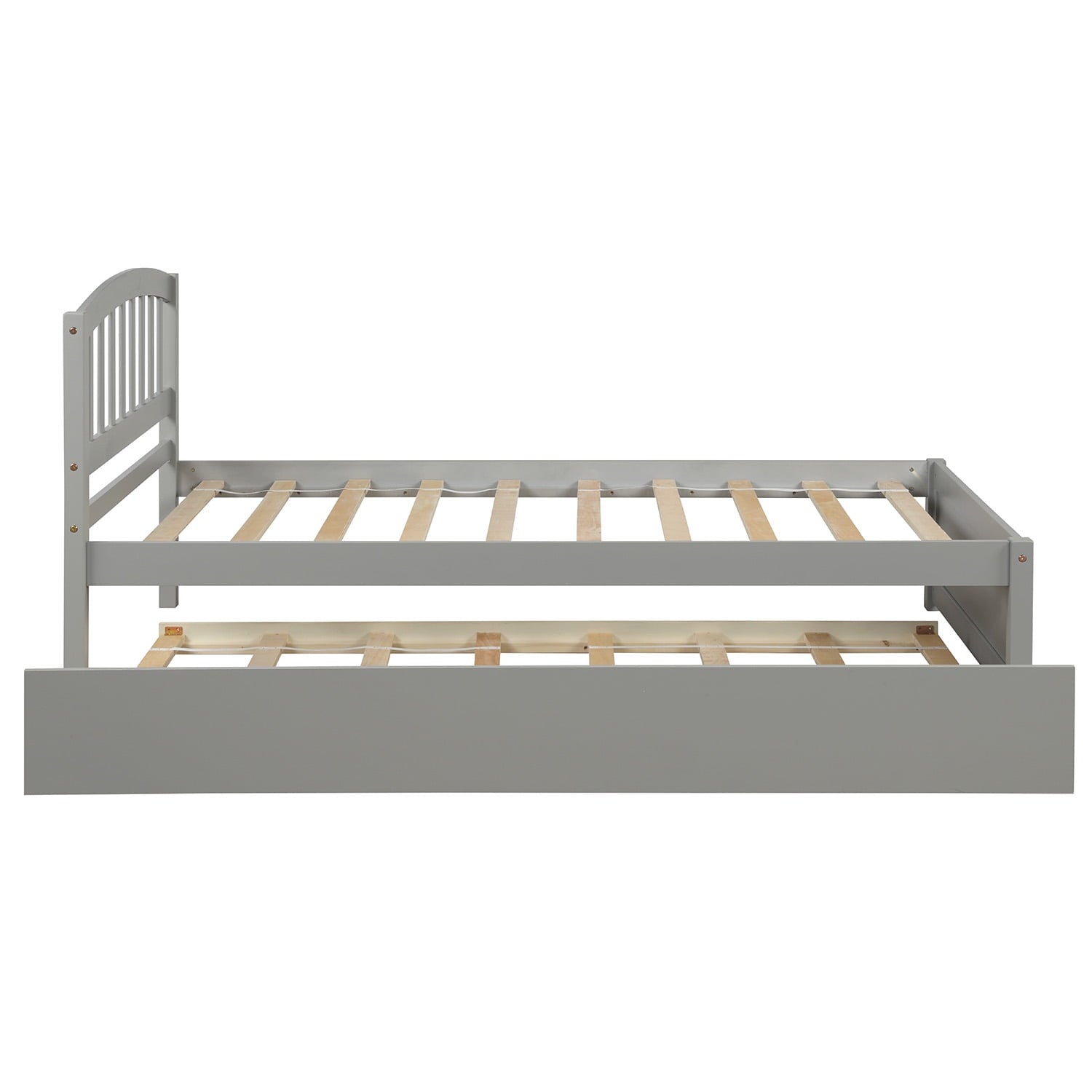 Holaki Twin Size Wood Bed with Trundle and Slatted Headboard for Kids, Gray
