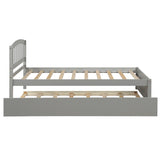 Holaki Twin Size Wood Bed with Trundle and Slatted Headboard for Kids, Gray