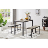 Holaki dining table set for 4, kitchen table with benchwith 2 Dining Benches, Farmhouse Wooden Industrial Style 43.3″L x23.6″W x 29.9″H