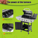 Holaki 3 Burner Barbecue Grill, 37,000 BTU, Propane Grill, Stainless Steel Gas Grill with Side Burner and Cover, for Outdoor BBQ, Camping, Not Includes Grill Cover