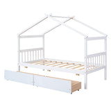 Holaki Wood Twin Size House Bed with Storage Drawers for Kids, White
