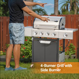 Holaki 4 Burner Barbecue Grill, 51,000 BTU, Propane Grill, Stainless Steel Gas Grill with Side Burner and Cover, for Outdoor BBQ, Camping, Includes Grill Cover