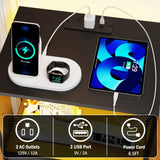 Holaki 2 Pack Night Stand,End Table with Charging Station,LED Bedside Table with Fabric Drawer for Bedroom,3-Tier Side Table with Open Shelf,White/Black