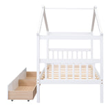Holaki Wood Twin Size House Bed with Storage Drawers for Kids, White