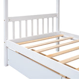 Holaki Wood Twin Size House Bed with Storage Drawers for Kids, White
