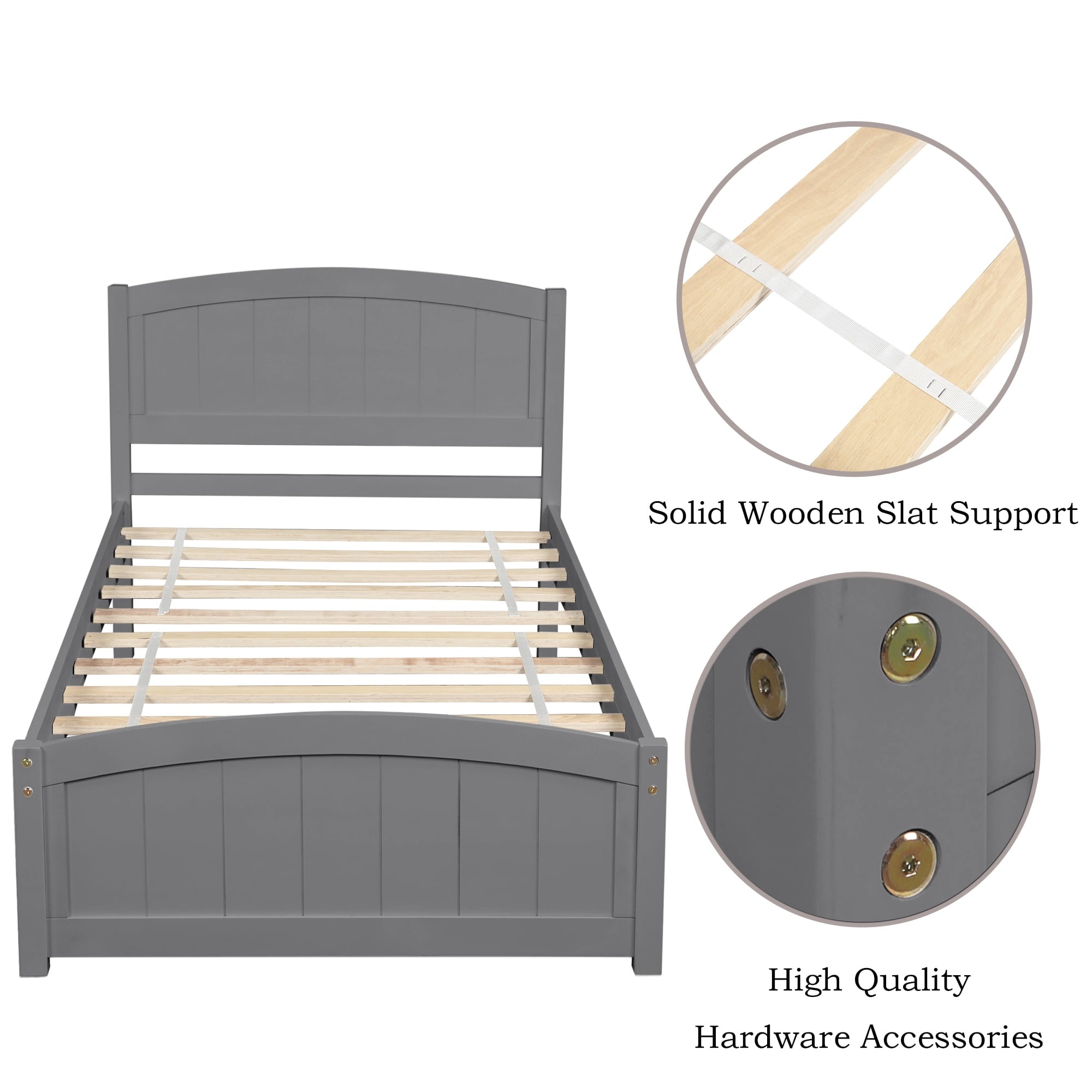 Holaki Twin Size Wood Bed with Headboard and Footboard for Kids, Grey