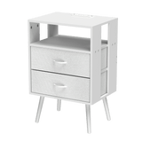 Holaki 2 Pack Night Stand,End Table with Charging Station,LED Bedside Table with Fabric Drawer for Bedroom,3-Tier Side Table with Open Shelf,White/Black