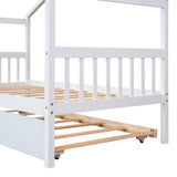 Holaki Wood Twin Size House Bed with Pull-Out Trundle for Kids, White