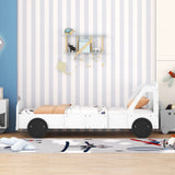 Holaki Wood Twin Size Bed with Wheels for Kids, Car-Shaped Design, White