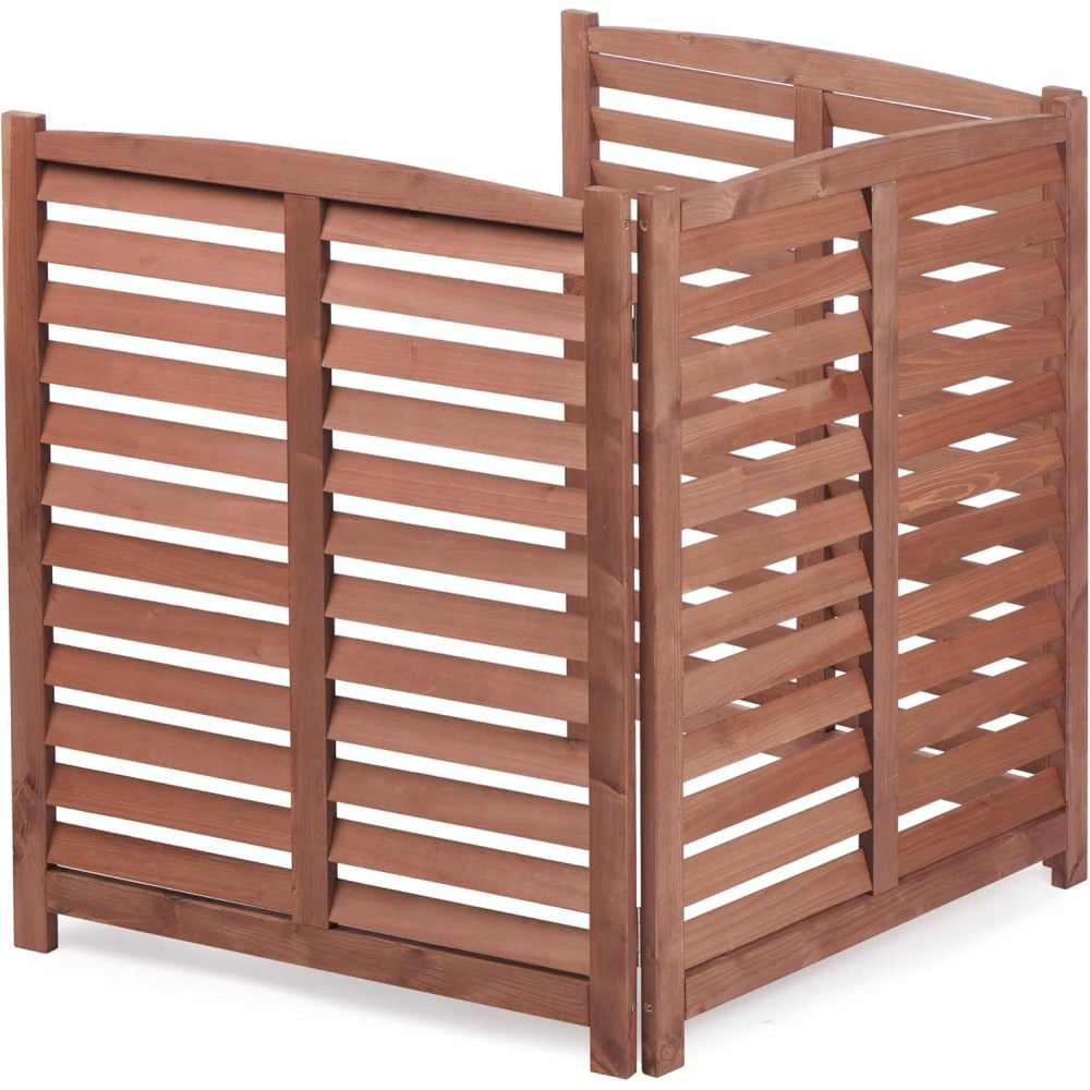 Holaki 3-Panel Outdoor Air Conditioner Fence, 32"W x 38"H Solid Wood Privacy Screen, Ventilated Slat Design for Patio, Garden & Pool Areas, Easy Assembly