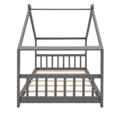Holaki Wood Twin Size Floor Bed with Roof for Kids, Gray