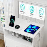 Holaki 2 Pack Night Stand,End Table with Charging Station,LED Bedside Table with Fabric Drawer for Bedroom,3-Tier Side Table with Open Shelf,White/Black