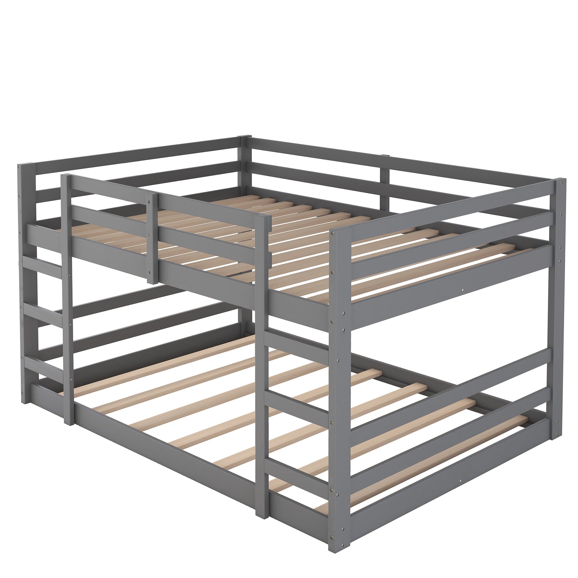 Holaki Twin Size Wood Bunk Bed with Safety Guardrails for Kids, Grey