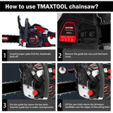 Holaki 20 inch Gas Chainsaw with 2 Stroke, 62CC Powerful, for Pruning, Limbing, Cutting Wood, for Farm, Garden and Ranch, Black