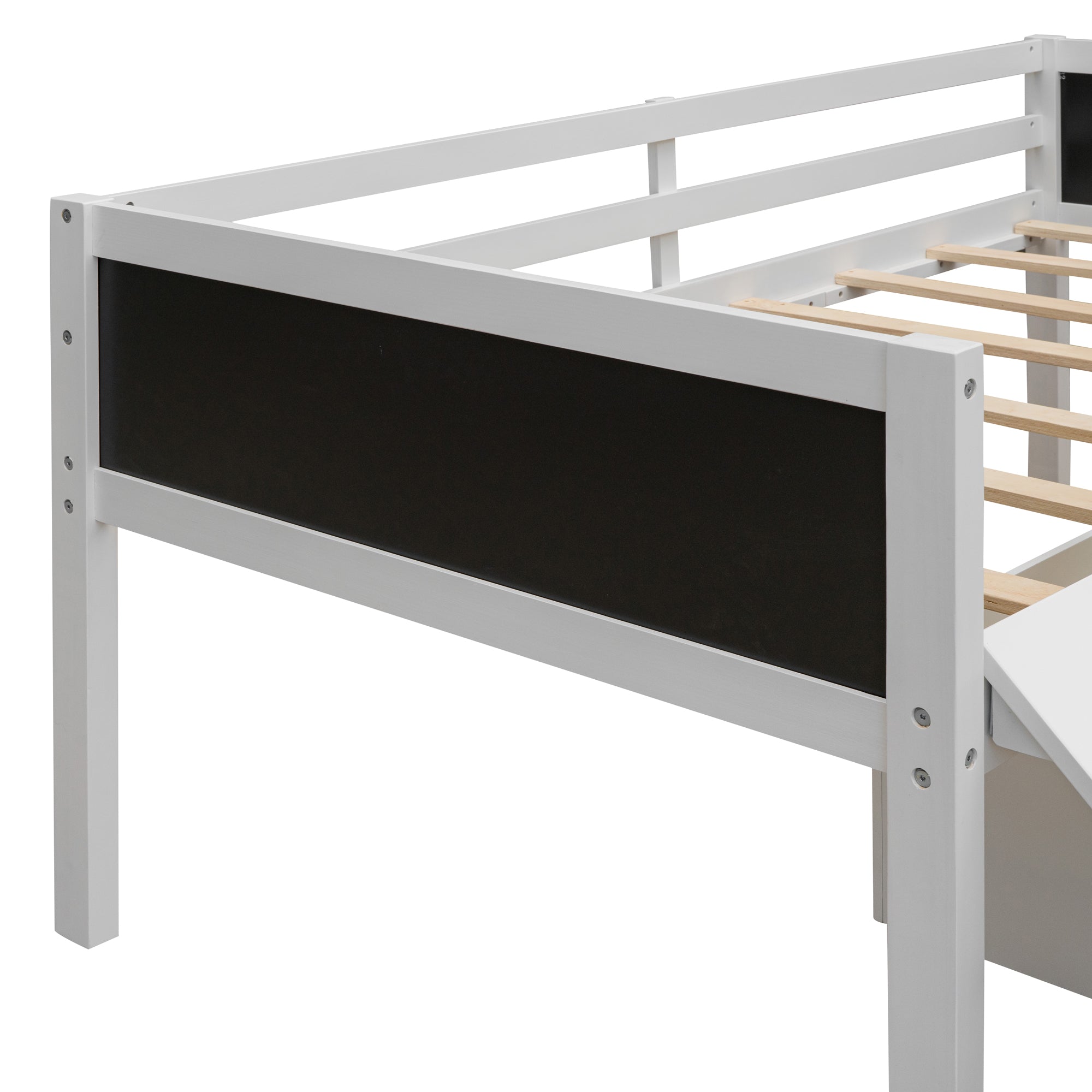 Miniyam Wood Twin Size Loft Bed with Slide, Two Storage Boxes for Kids, White