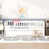 Holaki Twin Size Wood Bed with Trundle and Guardrails for Kids, White
