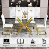Tempered Glass Dining Table for 4, Holaki 47.24" Modern Rectangular Glass Kitchen Table with Steel Legs for Living Room, Gold