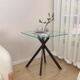 Glass End Table for Living Room, Holaki 17.72" Modern Square Side Table with Tempered Glass Top & Metal Legs, Small Glass Table for Bedroom Office, Black